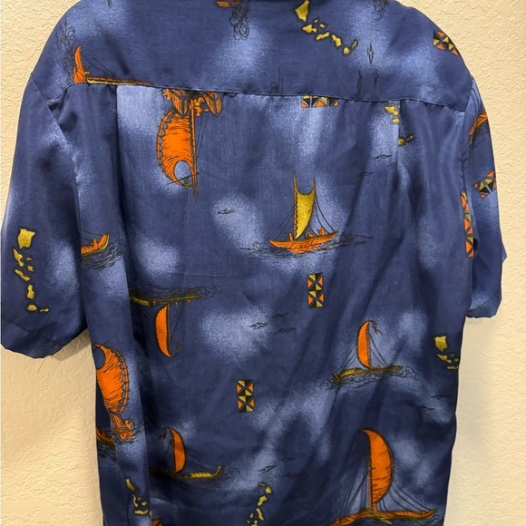 Ten2one Hawaiian Casual Blue and Orange Button Down Shirt size Large - Picture 2 of 6